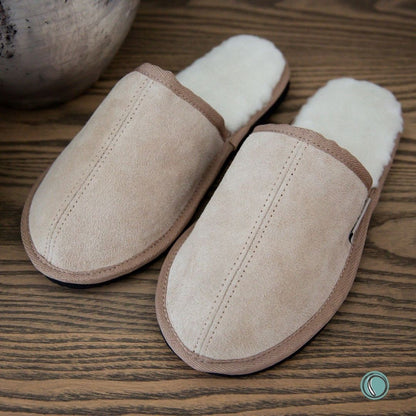 Mule Binding Collar Slippers | Slip-On | Stone | Suede & Sheepskin