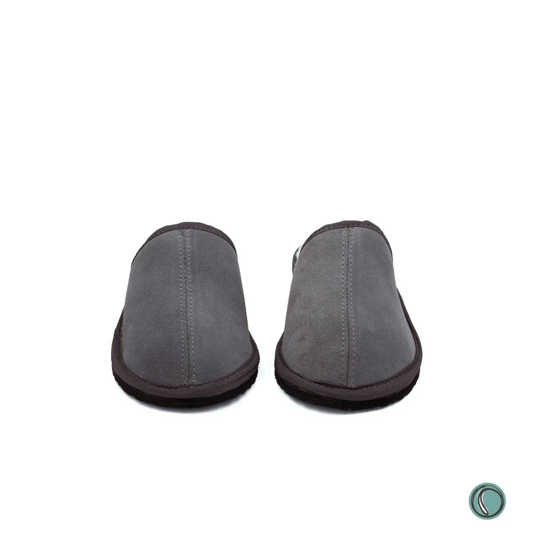 Mule Binding Collar Slippers | Slip-On | Charcoal | Suede & Sheepskin