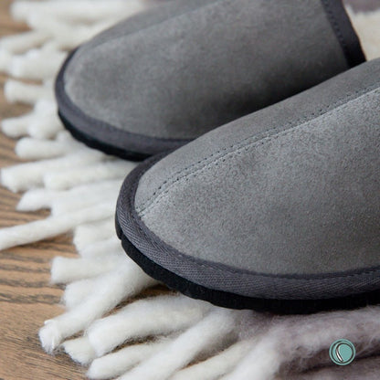 Mule Binding Collar Slippers | Slip-On | Charcoal | Suede & Sheepskin