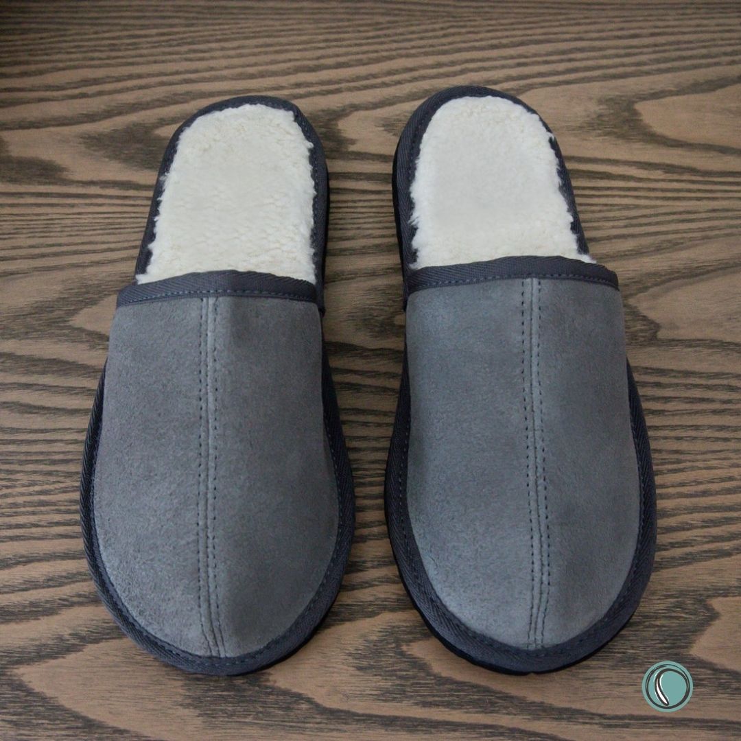 Mule Binding Collar Slippers | Slip-On | Charcoal | Suede & Sheepskin