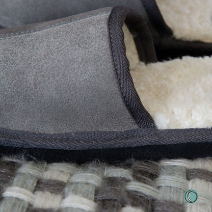 Mule Binding Collar Slippers | Slip-On | Charcoal | Suede & Sheepskin