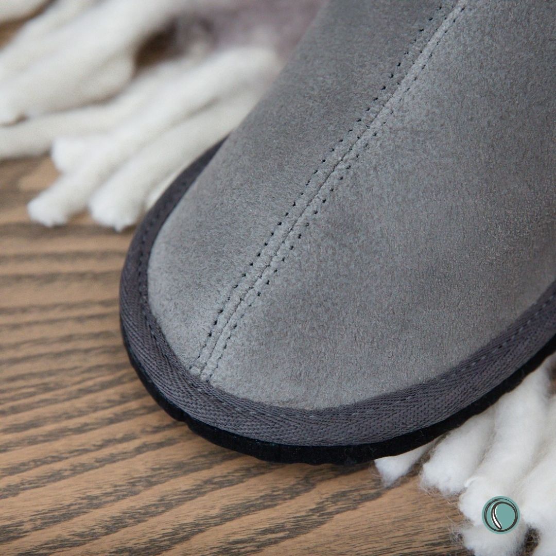 Mule Binding Collar Slippers | Slip-On | Charcoal | Suede & Sheepskin