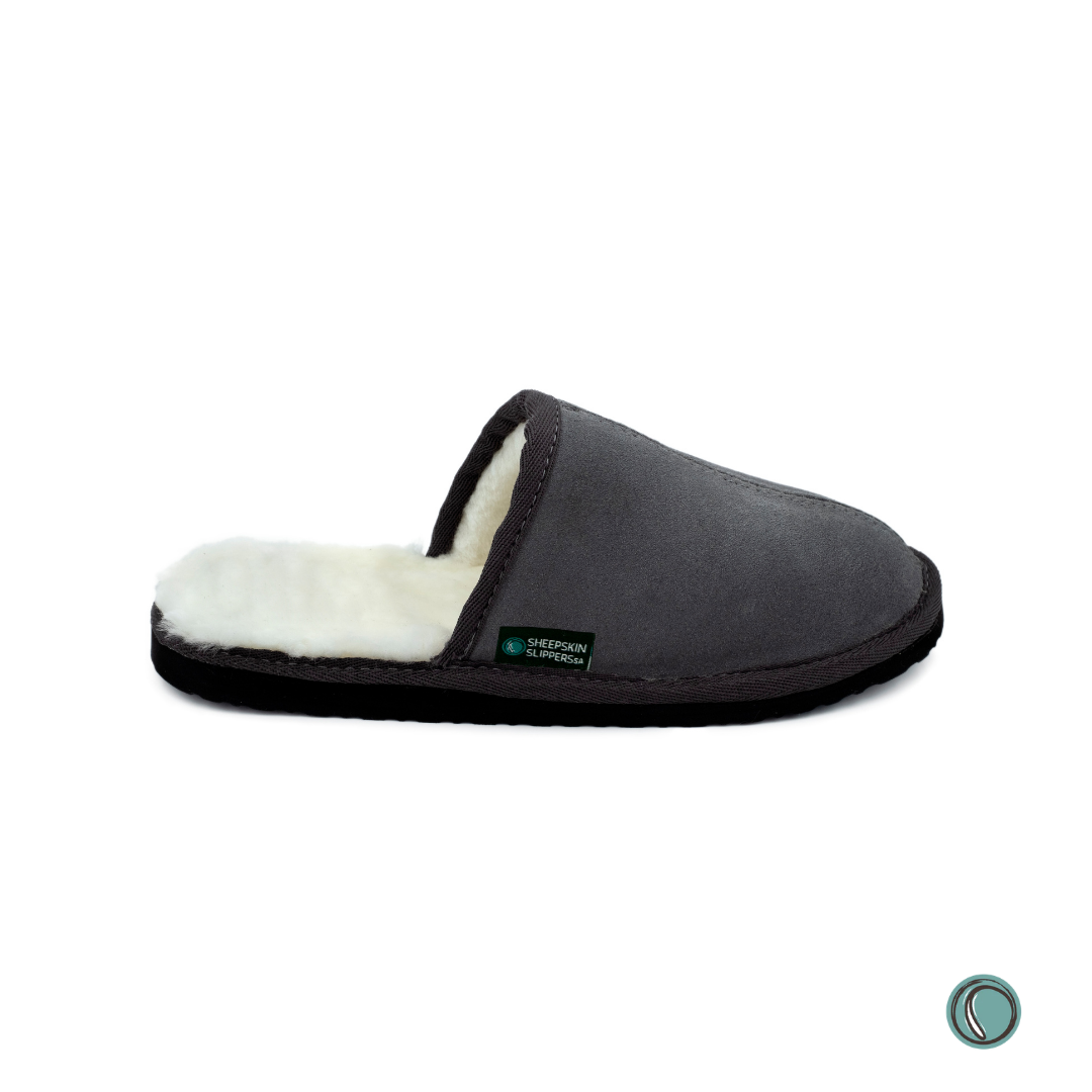 Mule Binding Collar Slippers | Slip-On | Charcoal | Suede & Sheepskin