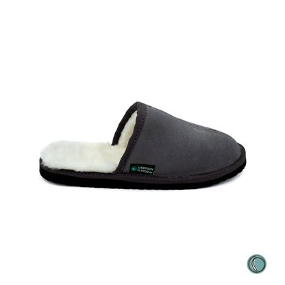 Mule Binding Collar Slippers | Slip-On | Charcoal | Suede & Sheepskin