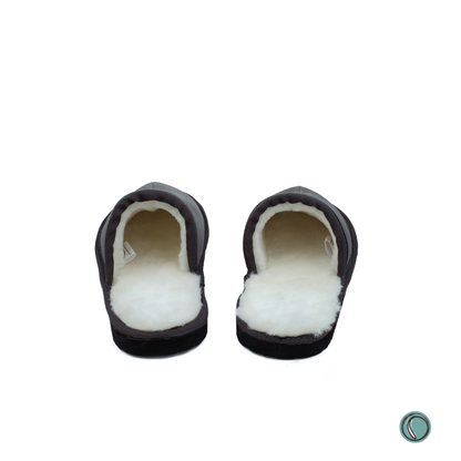 Mule Binding Collar Slippers | Slip-On | Charcoal | Suede & Sheepskin