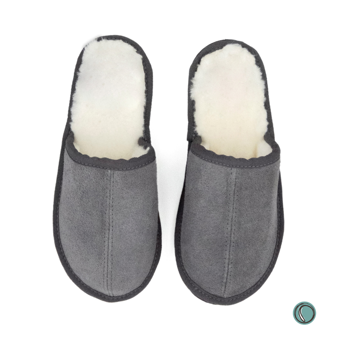Mule Binding Collar Slippers | Slip-On | Charcoal | Suede & Sheepskin