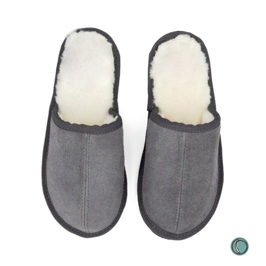 Mule Binding Collar Slippers | Slip-On | Charcoal | Suede & Sheepskin
