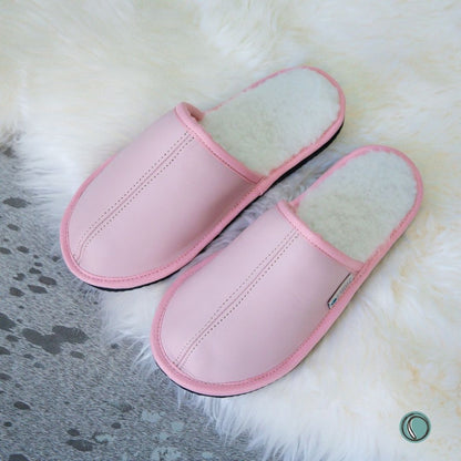 Mule Binding Collar Slippers | Slip-On | Rosy Pink | Leather & Sheepskin