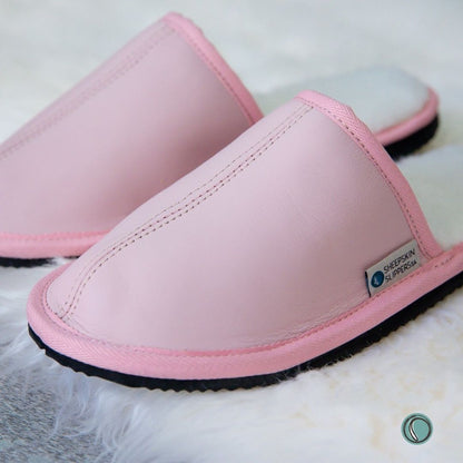 Mule Binding Collar Slippers | Slip-On | Rosy Pink | Leather & Sheepskin