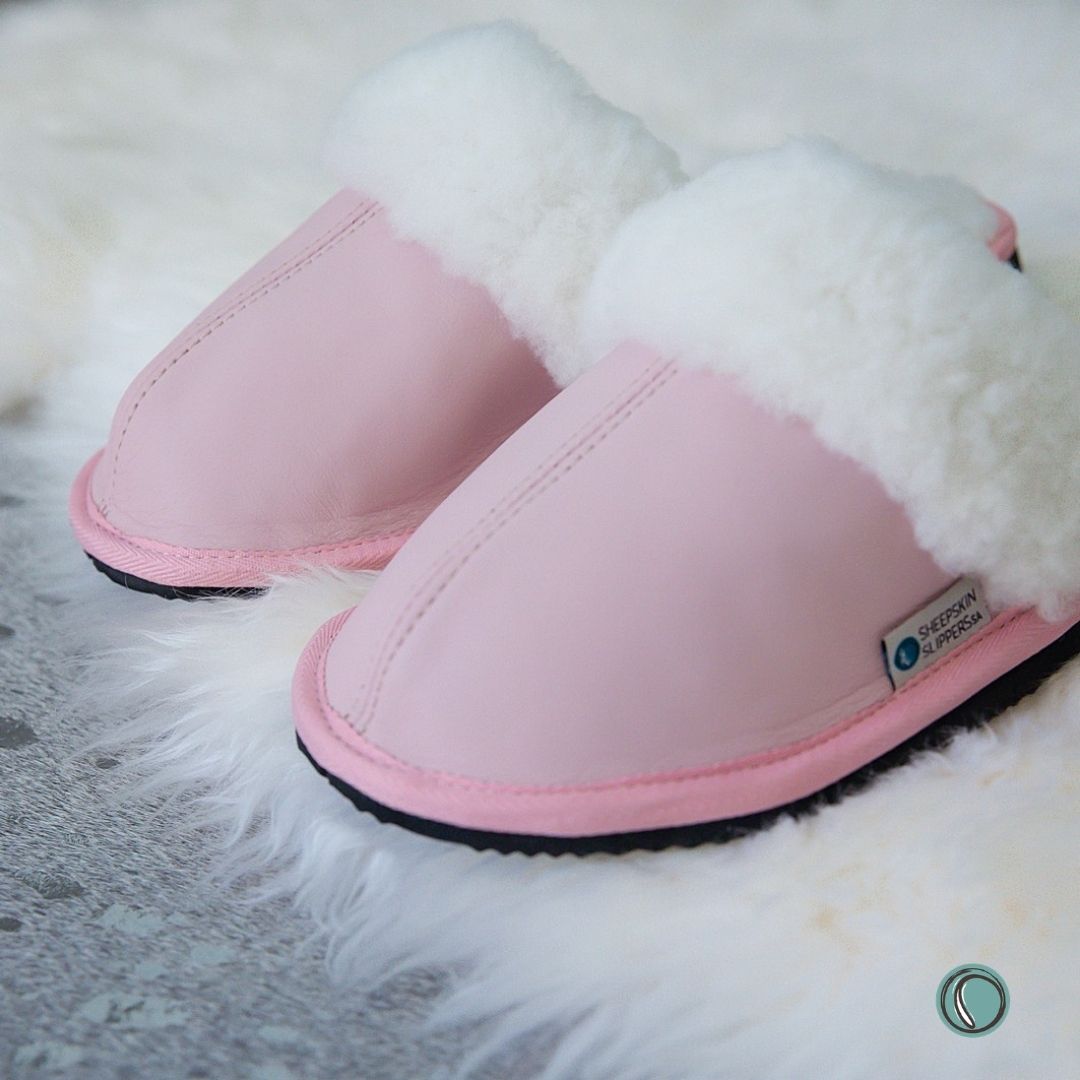 Mule Wool Collar Slippers | Slip-On | Rosy Pink | Leather & Sheepskin