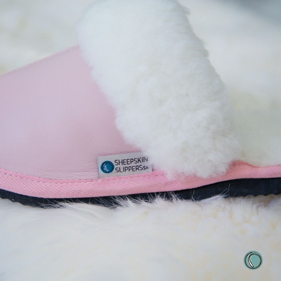 Mule Wool Collar Slippers | Slip-On | Rosy Pink | Leather & Sheepskin