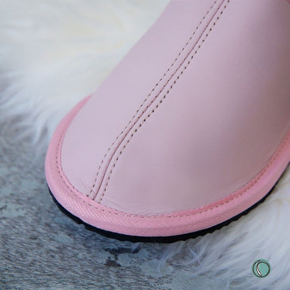 Mule Binding Collar Slippers | Slip-On | Rosy Pink | Leather & Sheepskin