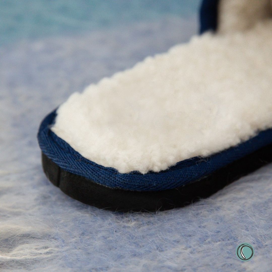 Mule Binding Collar Slippers | Slip-On | Navy Blue | Leather & Sheepskin