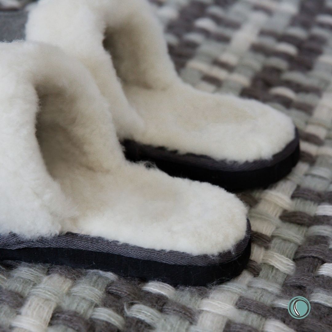 Mule Wool Collar Slippers | Slip-On | Charcoal | Suede & Sheepskin | MADE TO ORDER
