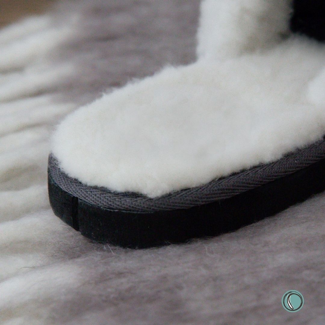 Mule Wool Collar Slippers | Slip-On | Charcoal | Suede & Sheepskin | MADE TO ORDER
