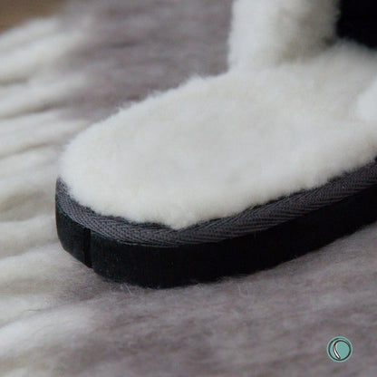 Mule Wool Collar Slippers | Slip-On | Charcoal | Suede & Sheepskin | MADE TO ORDER