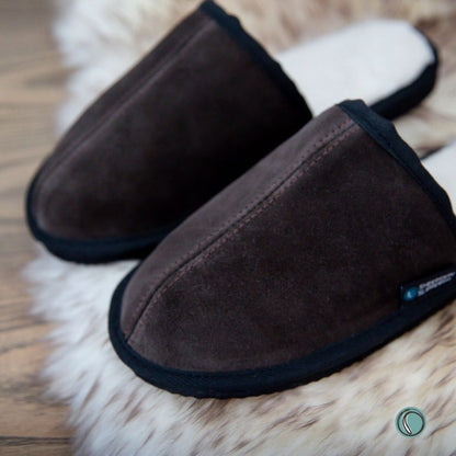 Mule Binding Collar Slippers | Slip-On | Chocolate | Suede & Sheepskin