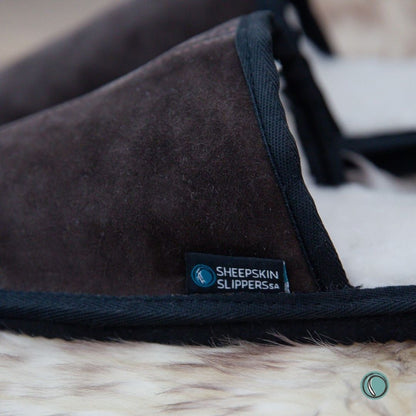 Mule Binding Collar Slippers | Slip-On | Chocolate | Suede & Sheepskin