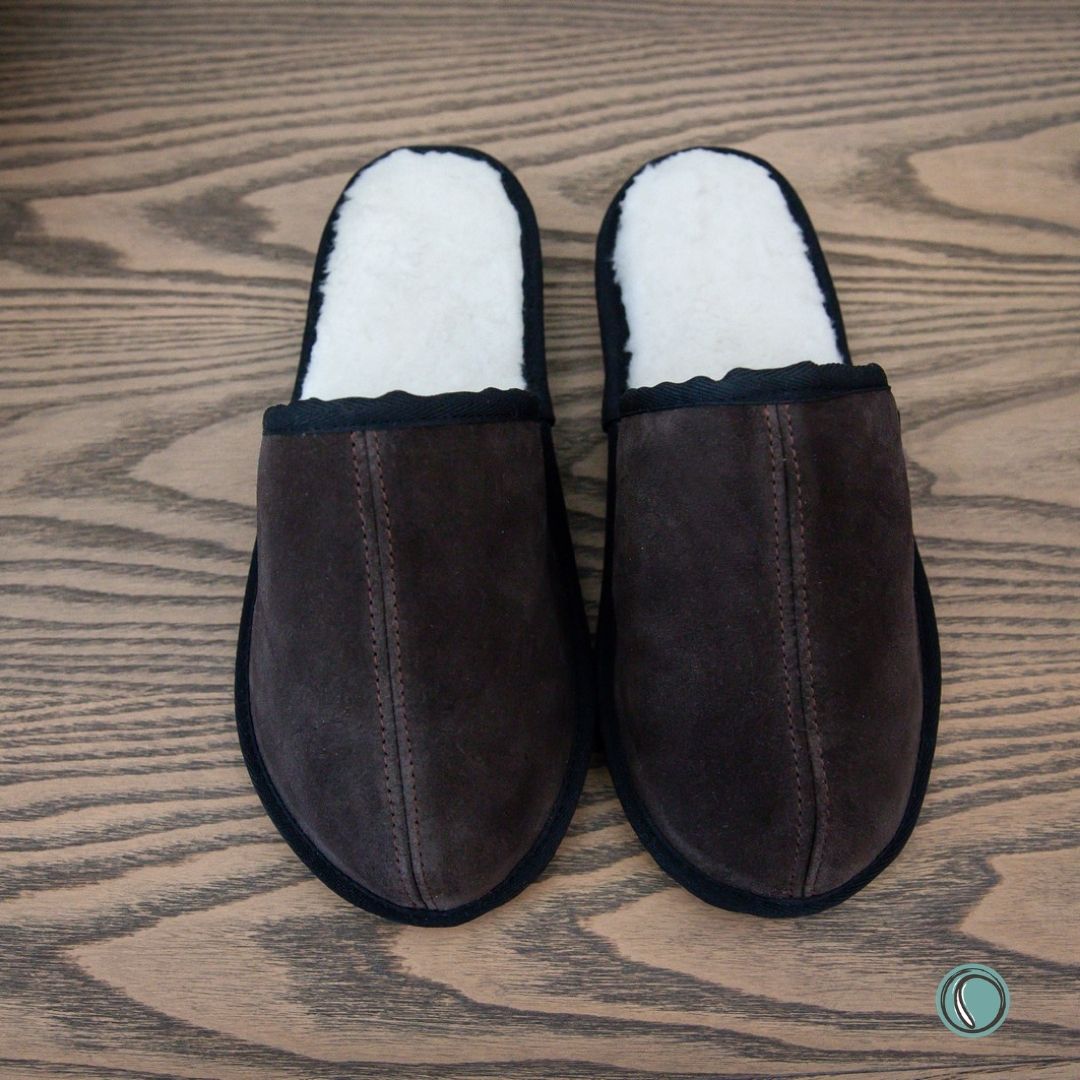 Mule Binding Collar Slippers | Slip-On | Chocolate | Suede & Sheepskin