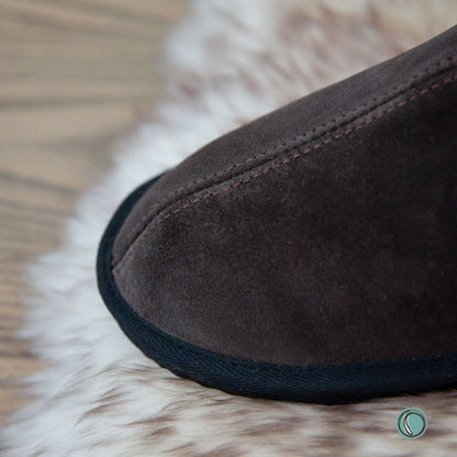 Mule Binding Collar Slippers | Slip-On | Chocolate | Suede & Sheepskin