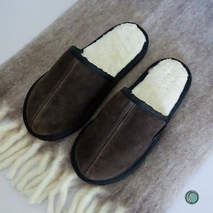 Mule Binding Collar Slippers | Slip-On | Chocolate | Suede & Sheepskin
