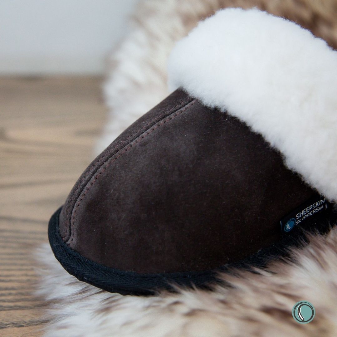 Mule Wool Collar Slippers | Slip-On | Chocolate | Suede & Sheepskin | MADE TO ORDER
