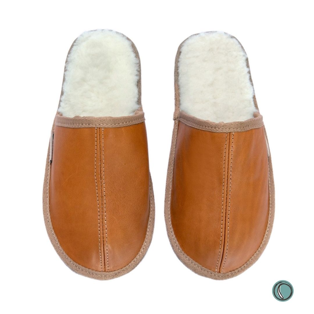 Mule Binding Collar Slippers | Slip-On | Toffee | Leather & Sheepskin