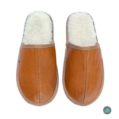 Mule Binding Collar Slippers | Slip-On | Toffee | Leather & Sheepskin