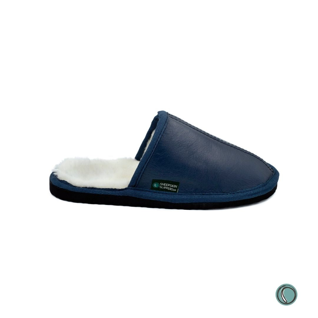 Mule Binding Collar Slippers | Slip-On | Navy Blue | Leather & Sheepskin
