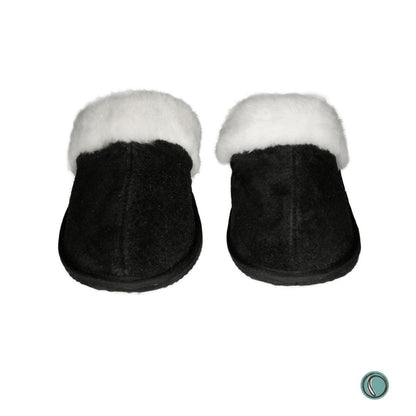 Mule Wool Collar Slippers | Slip-On | Black | Suede & Sheepskin | MADE TO ORDER