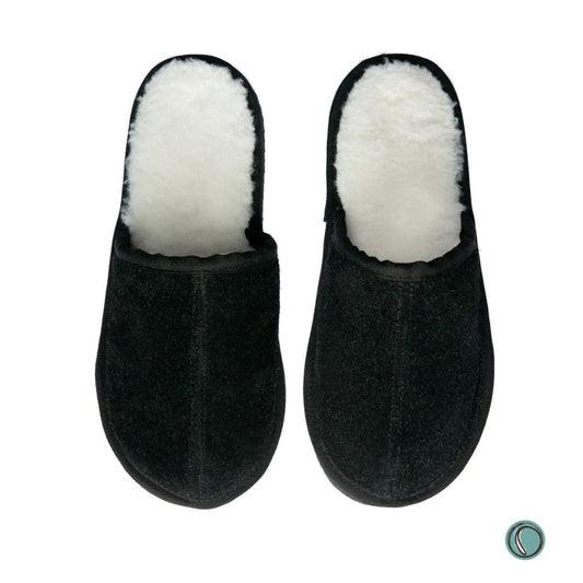 Mule Binding Collar Slippers | Slip-On | Black | Suede & Sheepskin