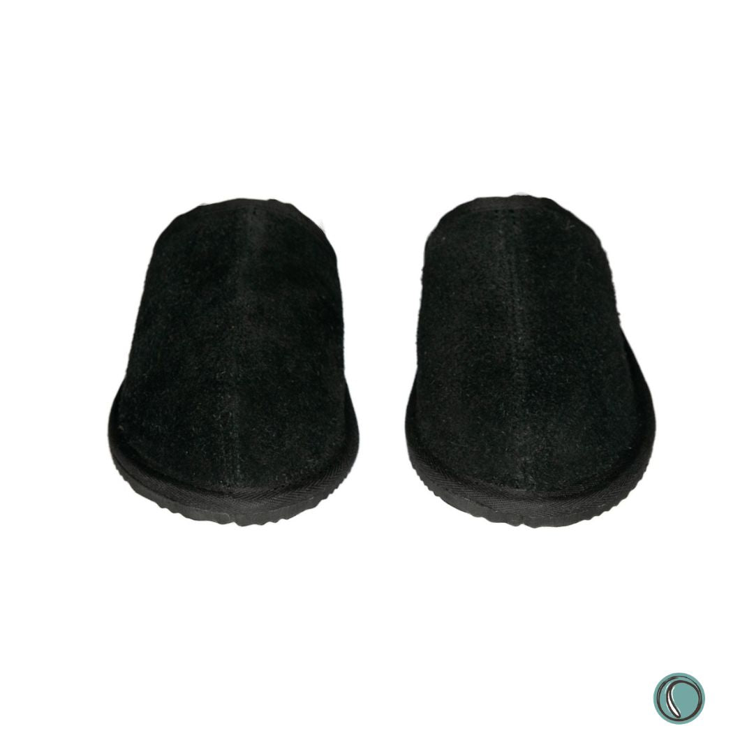 Mule Binding Collar Slippers | Slip-On | Black | Suede & Sheepskin