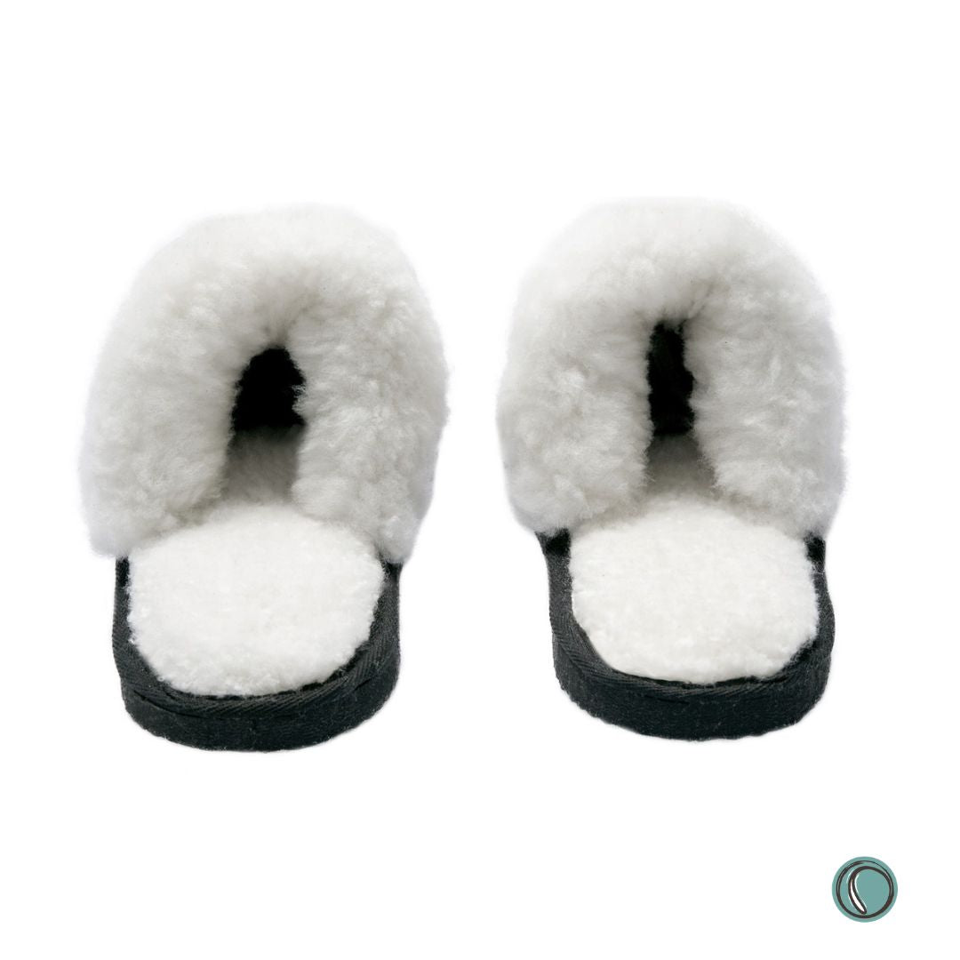 Mule Wool Collar Slippers | Slip-On | Black | Suede & Sheepskin | MADE TO ORDER