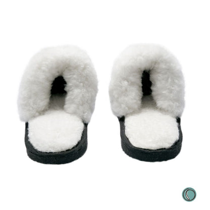 Mule Wool Collar Slippers | Slip-On | Black | Suede & Sheepskin | MADE TO ORDER