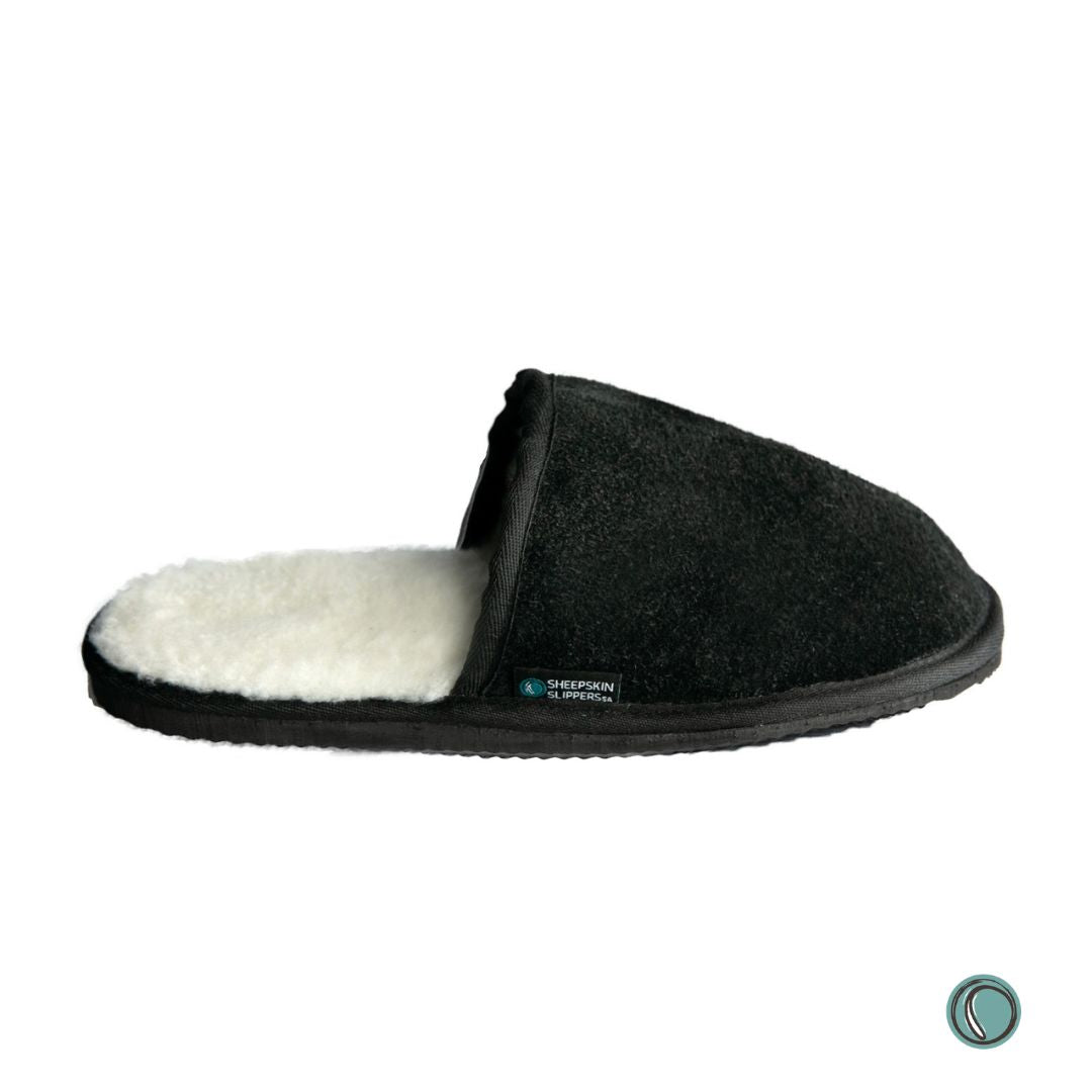 Mule Binding Collar Slippers | Slip-On | Black | Suede & Sheepskin