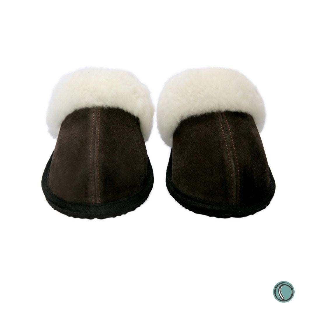 Mule Wool Collar Slippers | Slip-On | Chocolate | Suede & Sheepskin | MADE TO ORDER