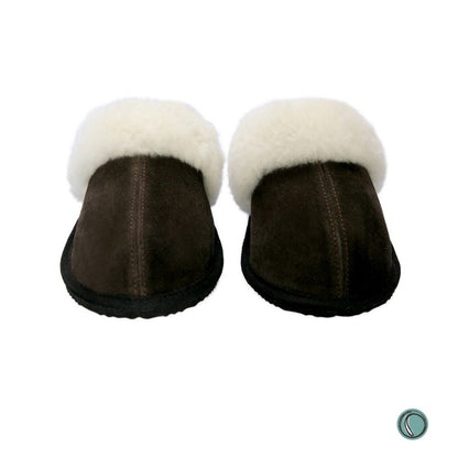 Mule Wool Collar Slippers | Slip-On | Chocolate | Suede & Sheepskin | MADE TO ORDER