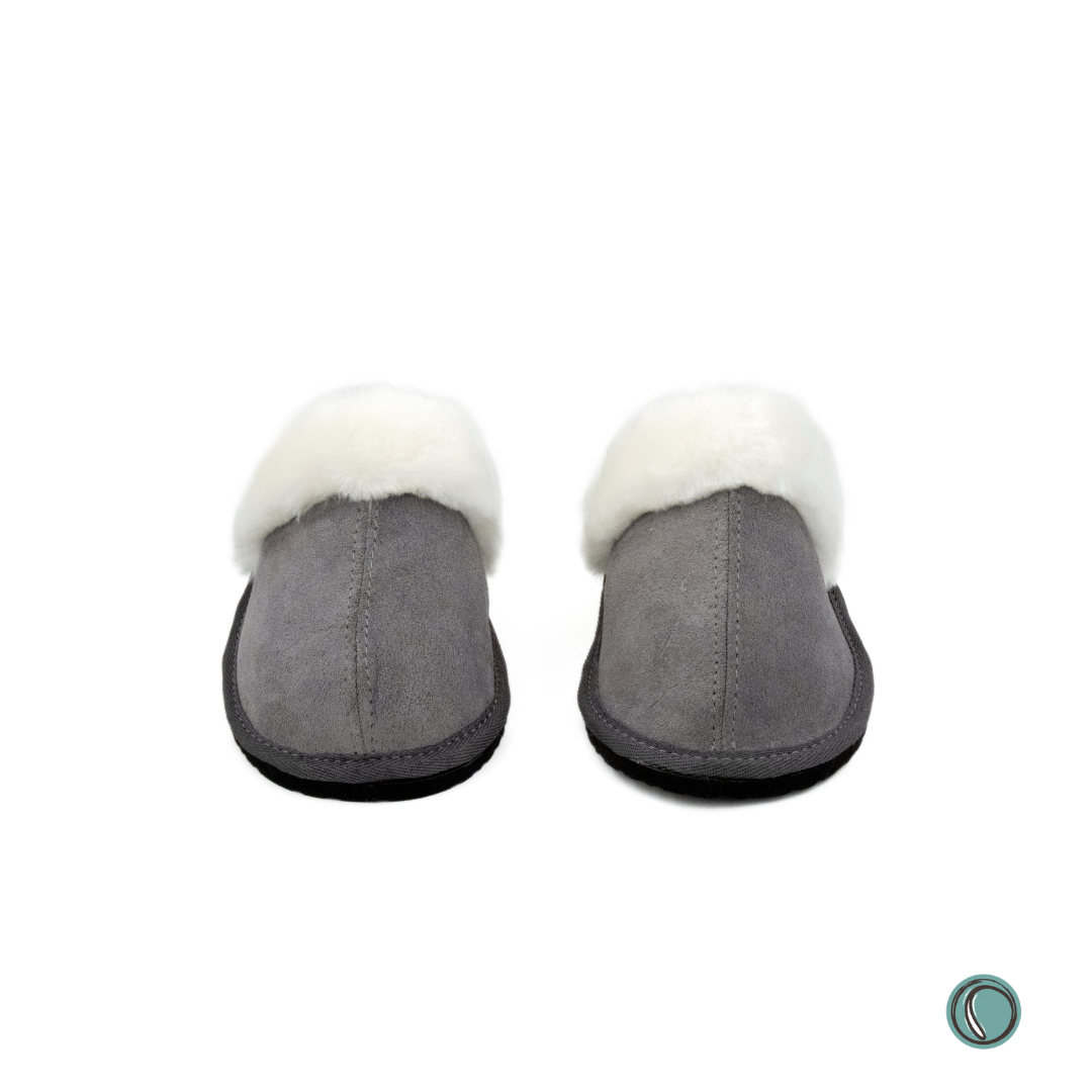 Mule Wool Collar Slippers | Slip-On | Charcoal | Suede & Sheepskin | MADE TO ORDER