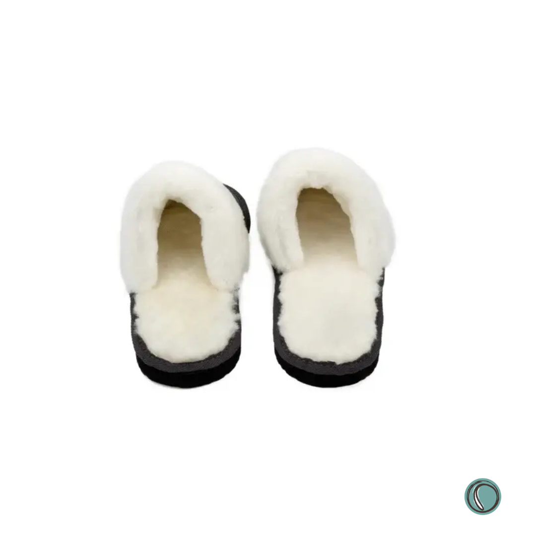 Mule Wool Collar Slippers | Slip-On | Charcoal | Suede & Sheepskin | MADE TO ORDER