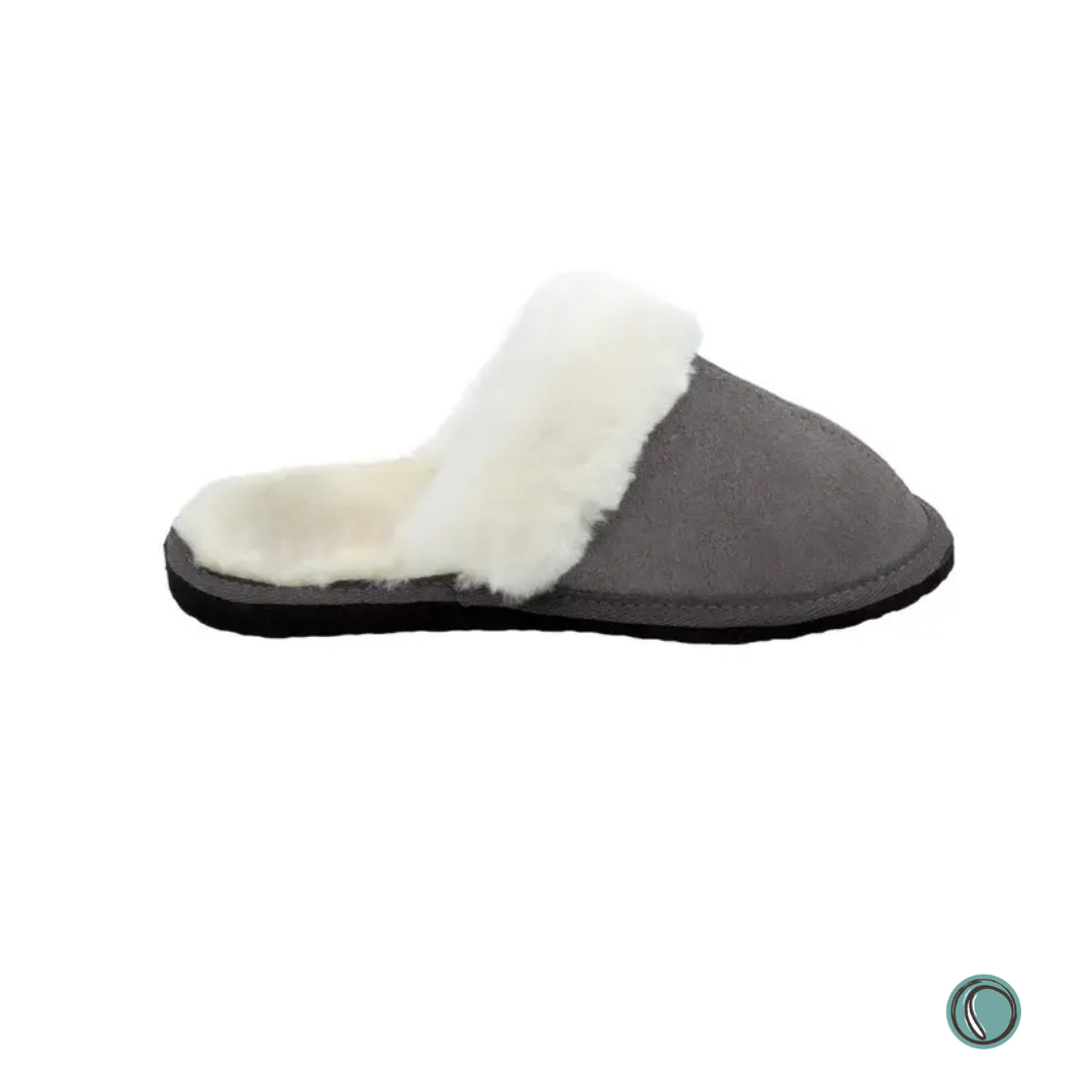 Mule Wool Collar Slippers | Slip-On | Charcoal | Suede & Sheepskin | MADE TO ORDER