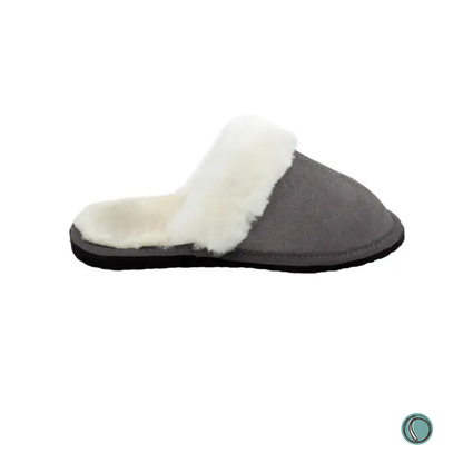 Mule Wool Collar Slippers | Slip-On | Charcoal | Suede & Sheepskin | MADE TO ORDER
