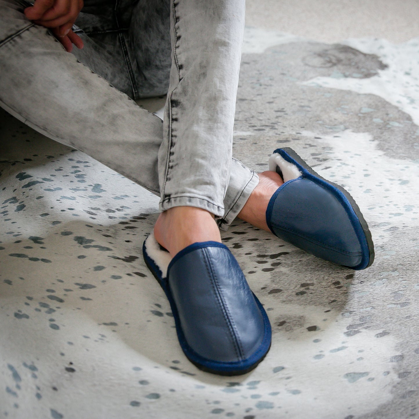 Mule | Navy Blue | Leather | Binding Collar