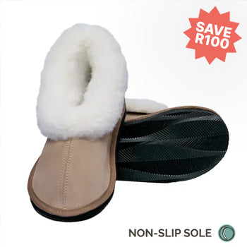 Cosy Shepherd Slippers | Non-Slip TPU Sole | Stone | Suede & Sheepskin