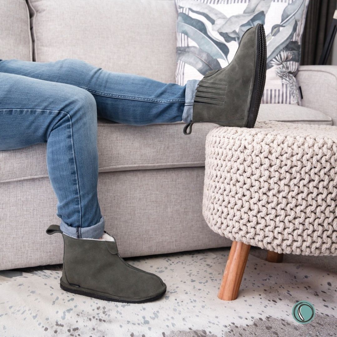 Shushu Ankle Boots | Olive-Grey | Sheepskin & Suede | MADE TO ORDER