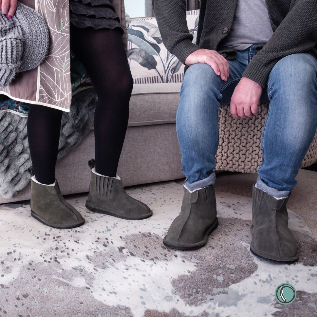 Shushu Ankle Boots | Olive-Grey | Sheepskin & Suede | MADE TO ORDER