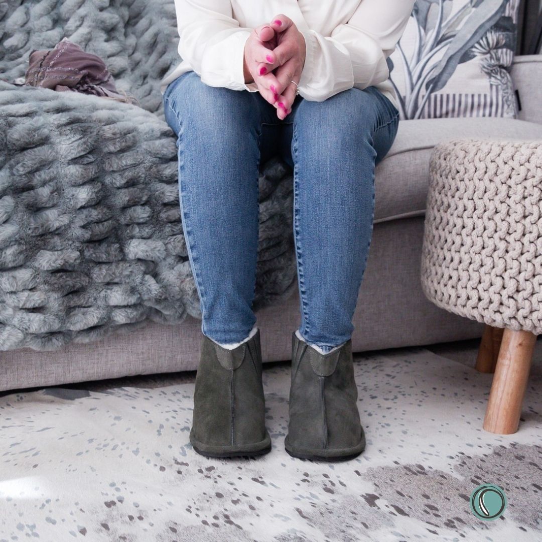 Shushu Ankle Boots | Olive-Grey | Sheepskin & Suede | MADE TO ORDER