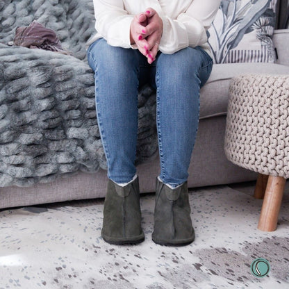 Shushu Ankle Boots | Olive-Grey | Sheepskin & Suede | MADE TO ORDER