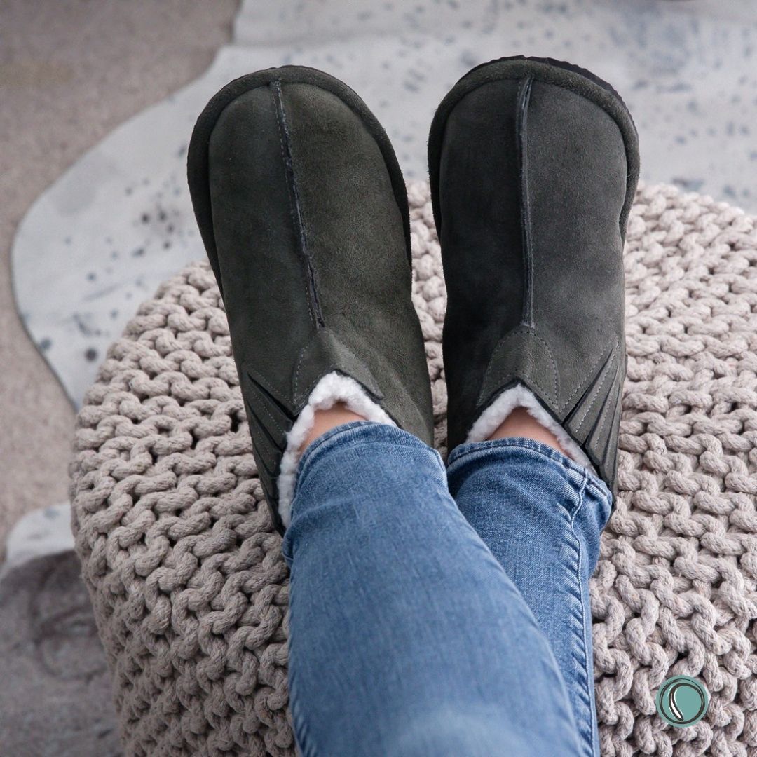 Shushu Ankle Boots | Olive-Grey | Sheepskin & Suede | MADE TO ORDER