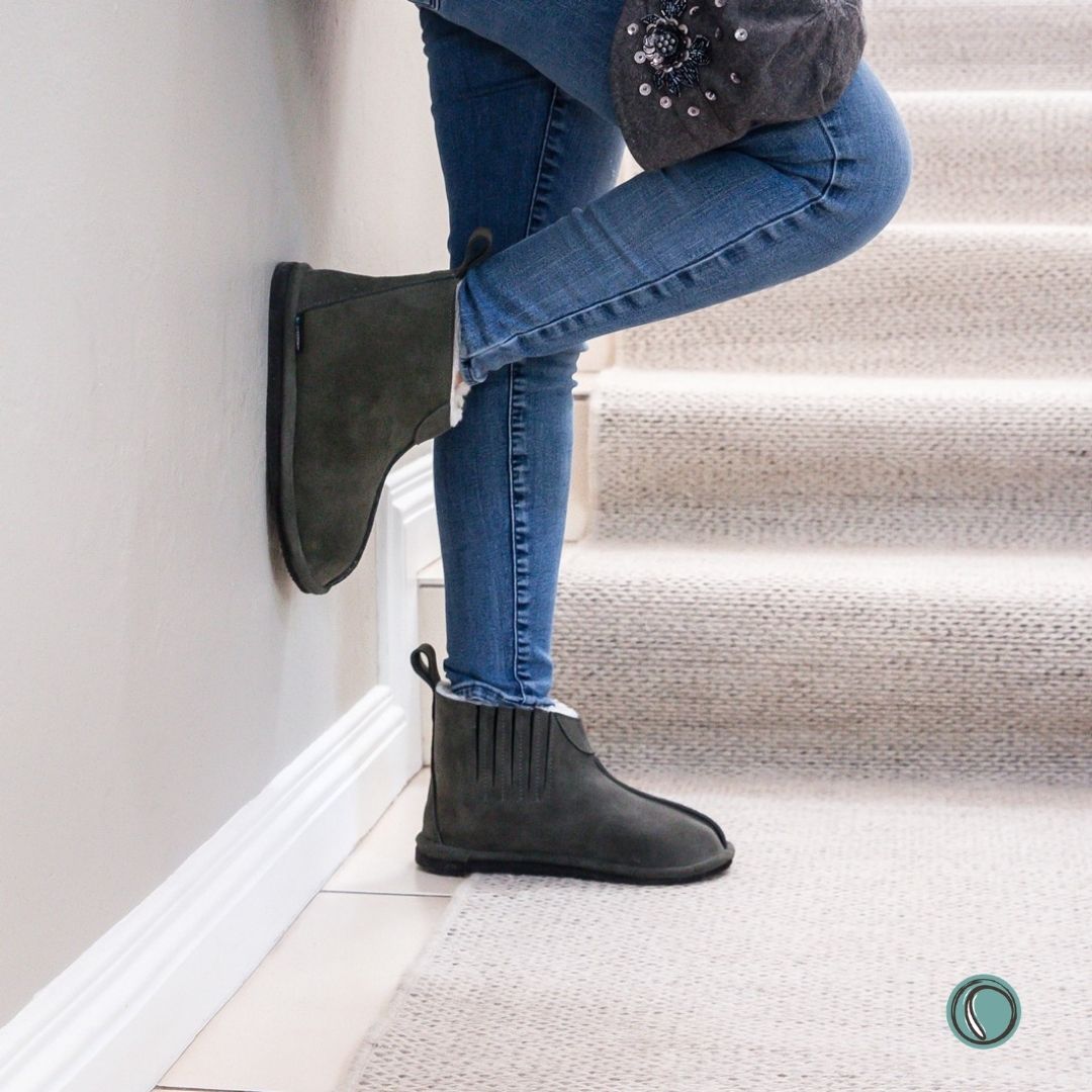 Shushu Ankle Boots | Olive-Grey | Sheepskin & Suede | MADE TO ORDER