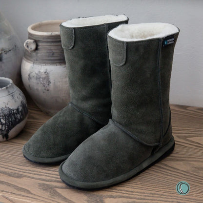 Hugg Boots | Mid-Calf | Olive-Grey | Sheepskin & Suede Boots | MADE TO ORDER